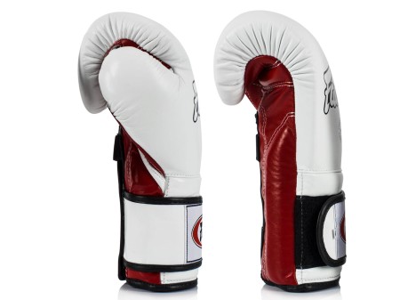 Fairtex Rękawice bokserskie BGV9 - white/red palm/black piping "Mexican Style"