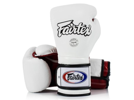 Fairtex Rękawice bokserskie BGV9 - white/red palm/black piping "Mexican Style"