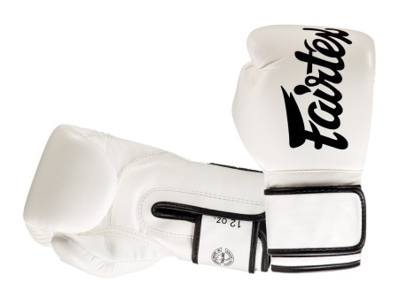 Fairtex Rękawice bokserskie BGV14 (white/black piping) "Microfiber"