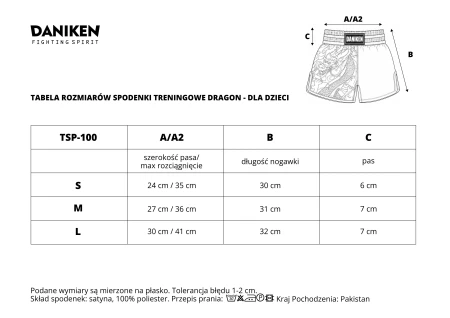 Daniken Spodenki treningowe muay thai - PRIME DRAGON dla dzieci - czarne