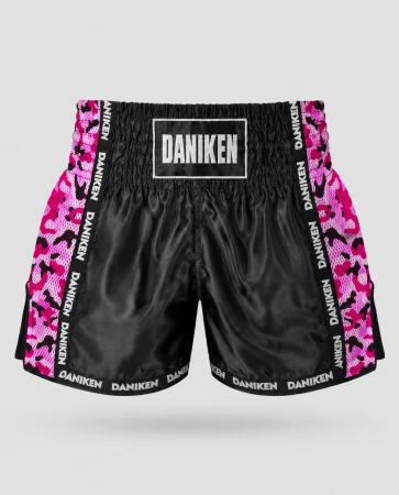 spodenki Muay Thai czarno-różowe Daniken Camo Special